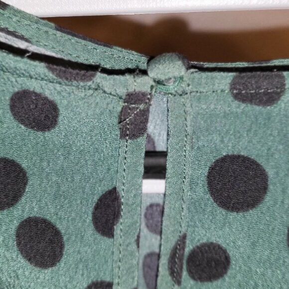 Who What Wear Dress 3/4 Shirred Sleeves Green Black Polka Dots L Whimsigoth - Picture 6 of 14